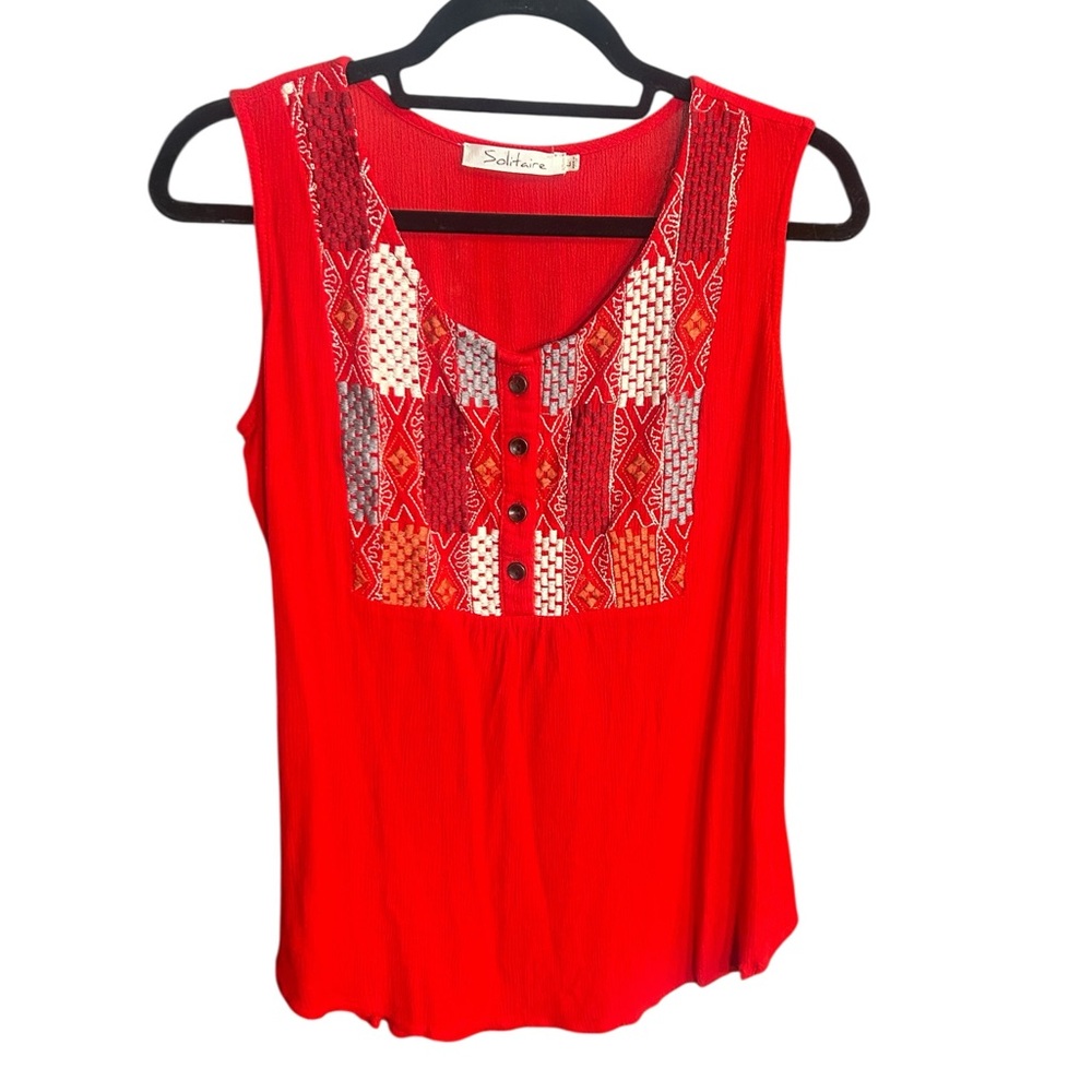 Solitaire Red Sleeveless Tank with Embroidered Patch